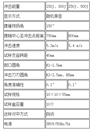 微机控制冲击试验机技术参数