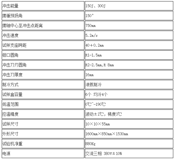 超低温冲击试验机 技术参数